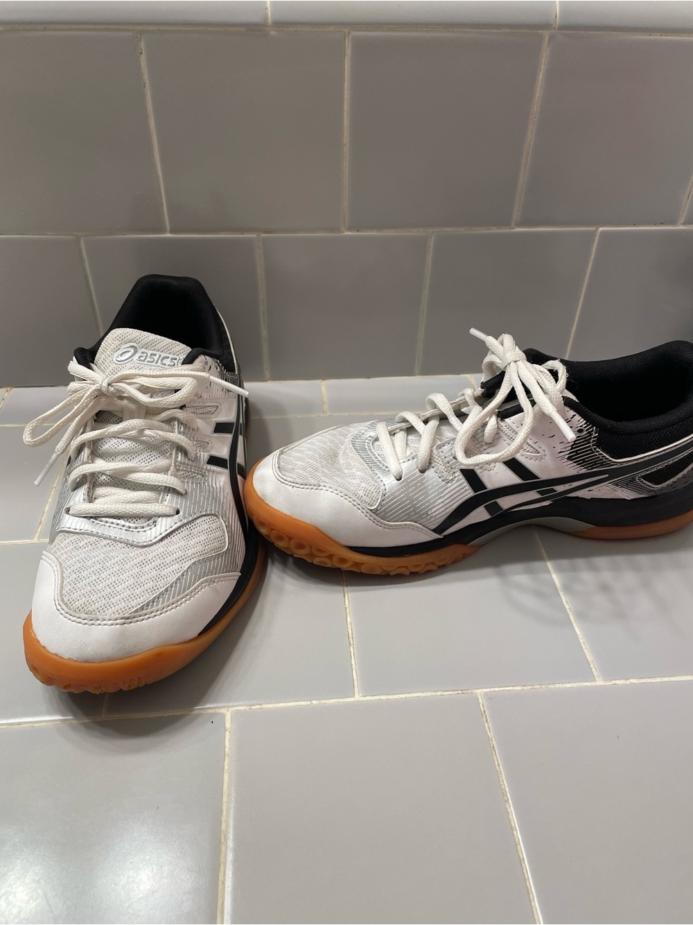 ASICS Women’s White & Gum Indoor Athletic Shoes with Black Accents